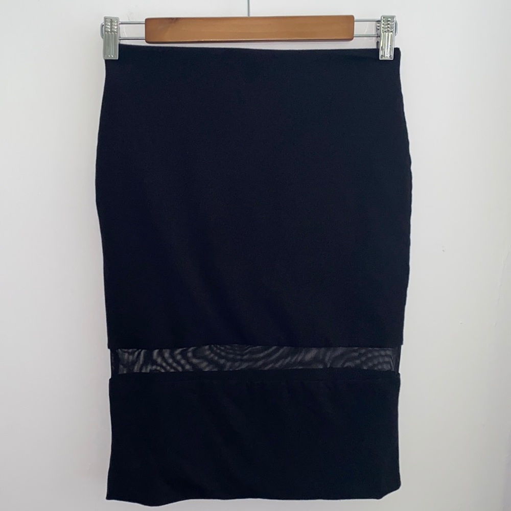 Zara black pencil skirt with sheer mesh stripe, M